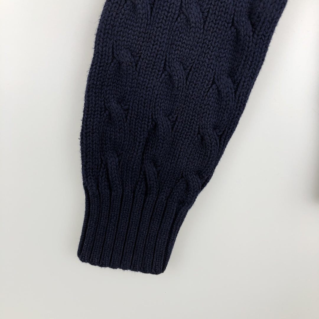 Ralph Lauren RALPH LAUREN SPORT Cable knit V-neck cotton knit sweater Women's M size cotton navy blue type Vintage Second Hand
