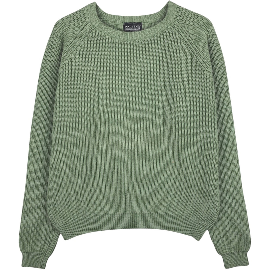 1990'S Lands' End cotton knit sweater, women's size L equivalent, vintage. cotton Mint green Vintage Second Hand