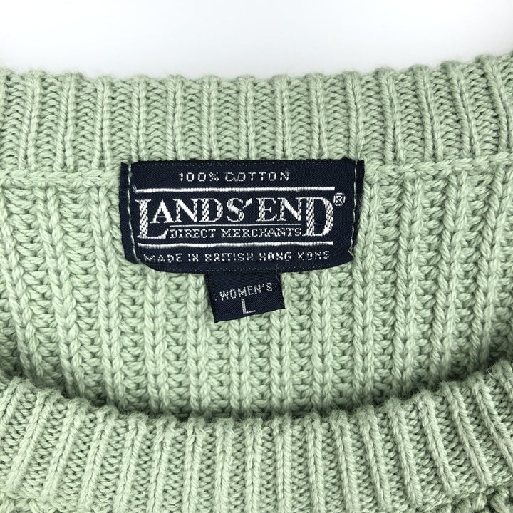 1990'S Lands' End cotton knit sweater, women's size L equivalent, vintage. cotton Mint green Vintage Second Hand