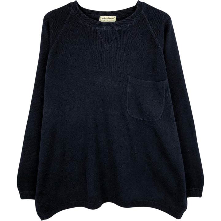 Eddie Bauer ribbed cotton knit sweater, made in the USA, women's size XL (approx.) cotton navy blue type Vintage Second Hand