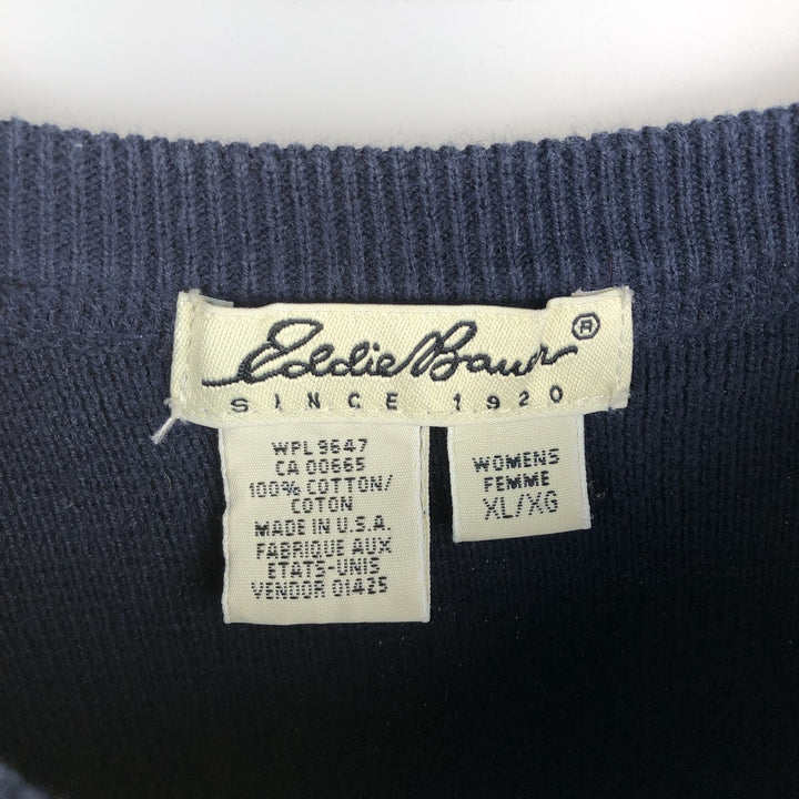 Eddie Bauer ribbed cotton knit sweater, made in the USA, women's size XL (approx.) cotton navy blue type Vintage Second Hand