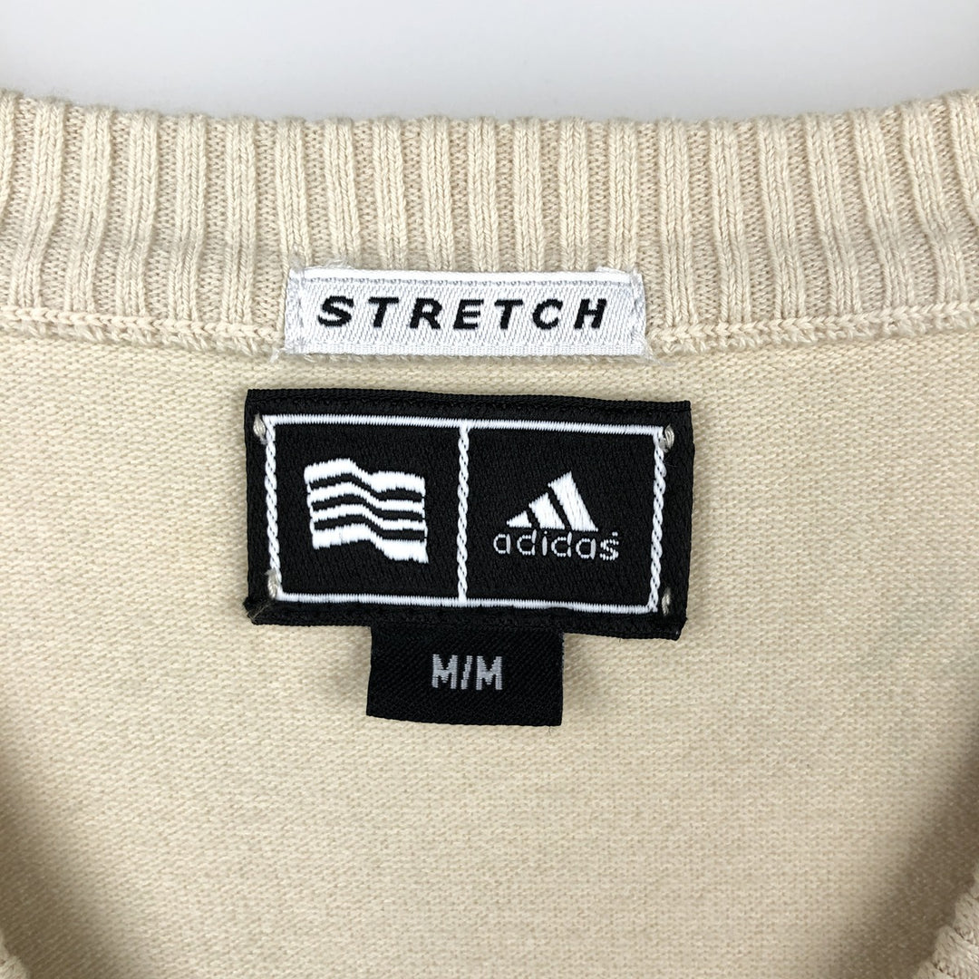 2000'S Adidas Golf V-neck Cotton Knit Vest, Men's Size M (approx.) cotton Beige type Vintage Second Hand