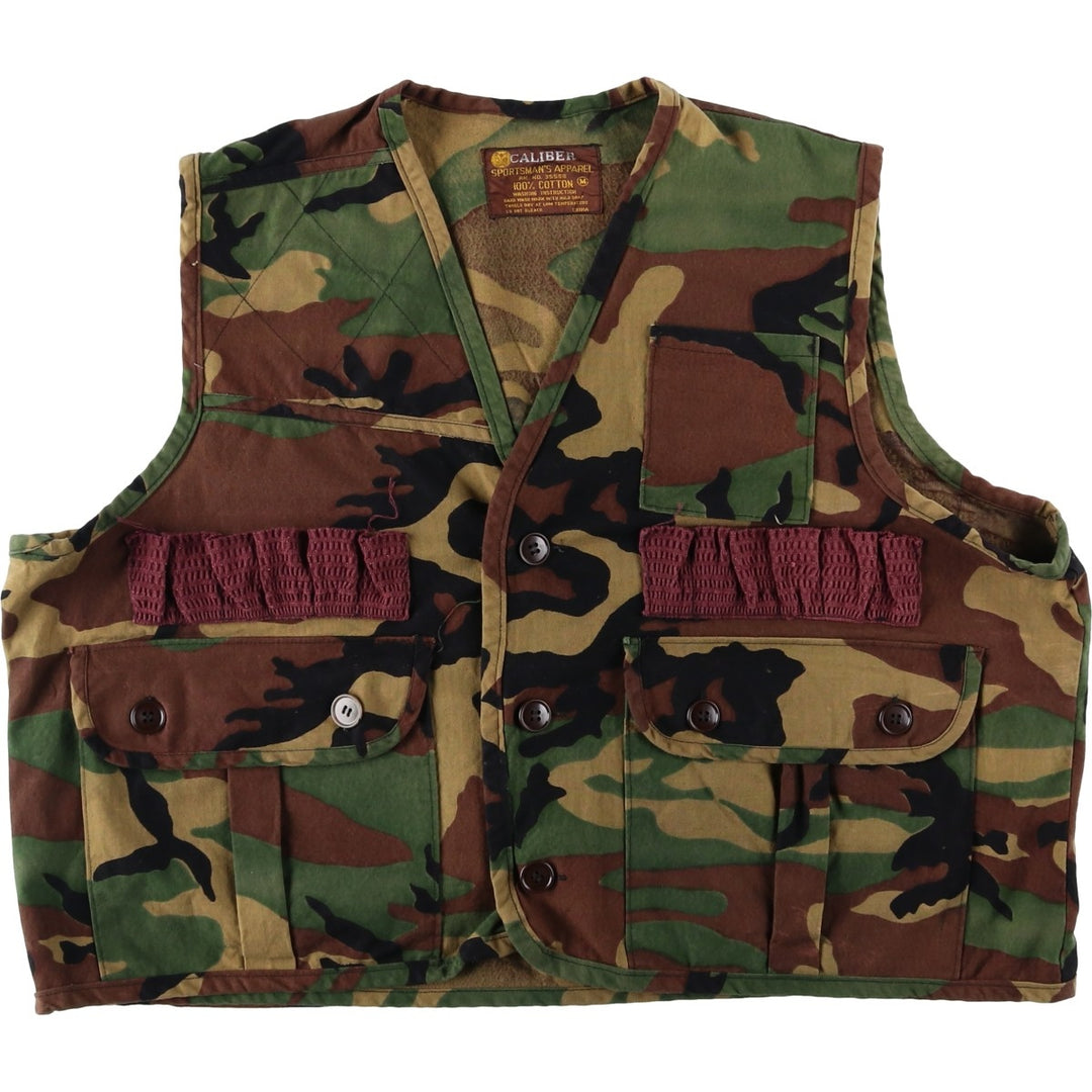 1970'S CALIBER Camouflage Pattern Woodland Camo Hunting Vest, Men's Size M (Equivalent), Vintage cotton Khaki type Vintage Second Hand