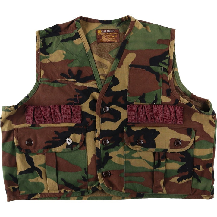 1970'S CALIBER Camouflage Pattern Woodland Camo Hunting Vest, Men's Size M (Equivalent), Vintage cotton Khaki type Vintage Second Hand