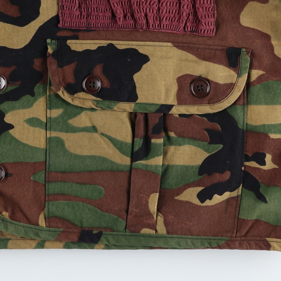 1970'S CALIBER Camouflage Pattern Woodland Camo Hunting Vest, Men's Size M (Equivalent), Vintage cotton Khaki type Vintage Second Hand