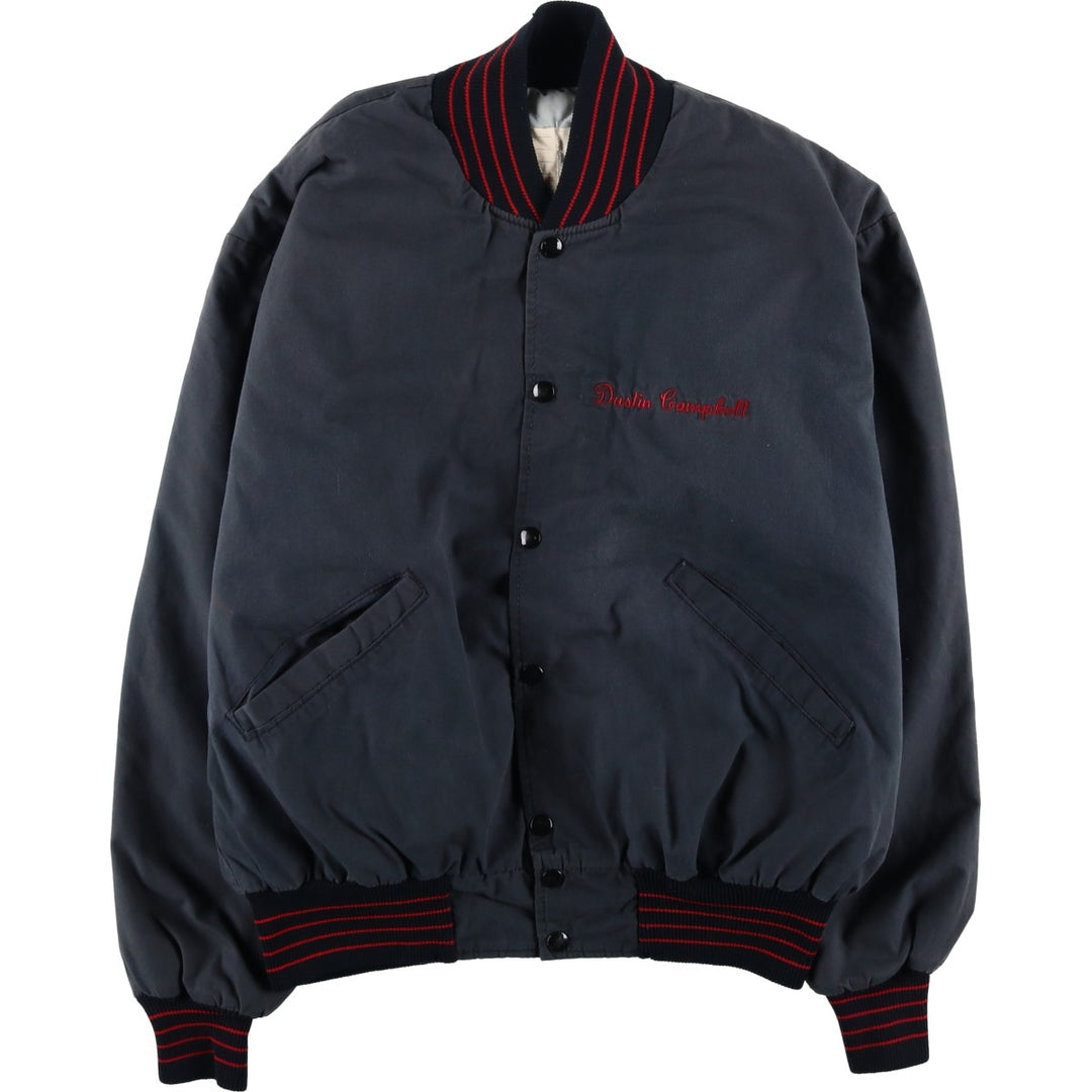 70s-80'S DeLong Padded Nylon Stadium Jacket Award Jacket Varsity Jacket Men's Size L Vintage Nylon navy blue type Vintage Second Hand