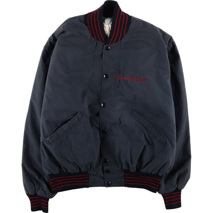 70s-80'S DeLong Padded Nylon Stadium Jacket Award Jacket Varsity Jacket Men's Size L Vintage Nylon navy blue type Vintage Second Hand