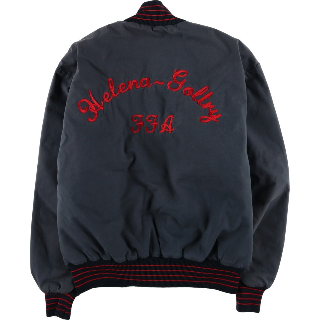 70s-80'S DeLong Padded Nylon Stadium Jacket Award Jacket Varsity Jacket Men's Size L Vintage Nylon navy blue type Vintage Second Hand