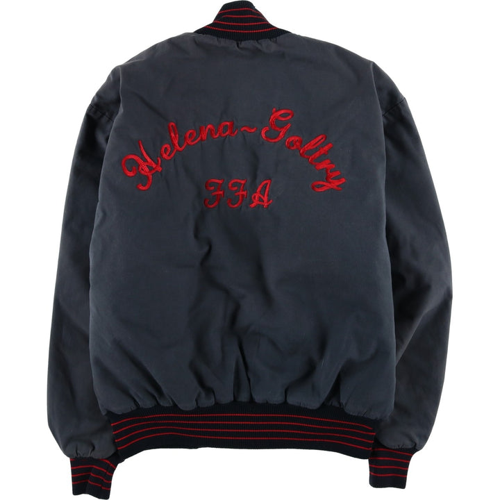 70s-80'S DeLong Padded Nylon Stadium Jacket Award Jacket Varsity Jacket Men's Size L Vintage Nylon navy blue type Vintage Second Hand