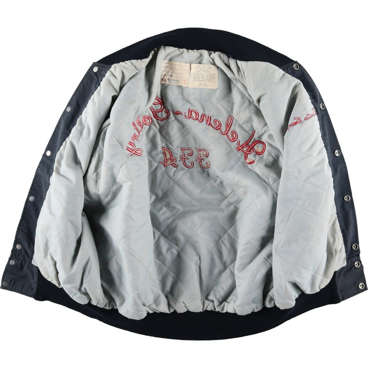 70s-80'S DeLong Padded Nylon Stadium Jacket Award Jacket Varsity Jacket Men's Size L Vintage Nylon navy blue type Vintage Second Hand