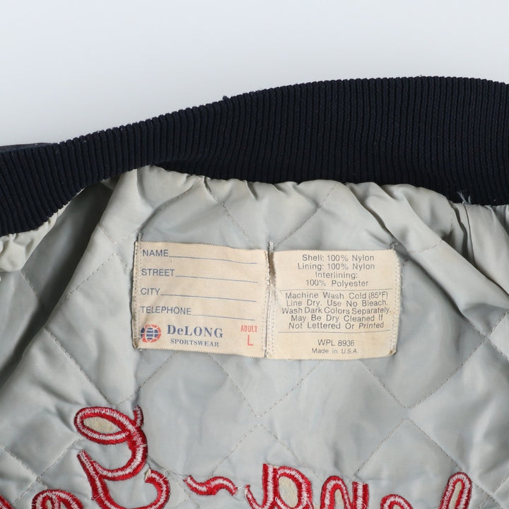 70s-80'S DeLong Padded Nylon Stadium Jacket Award Jacket Varsity Jacket Men's Size L Vintage Nylon navy blue type Vintage Second Hand
