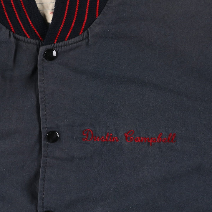 70s-80'S DeLong Padded Nylon Stadium Jacket Award Jacket Varsity Jacket Men's Size L Vintage Nylon navy blue type Vintage Second Hand