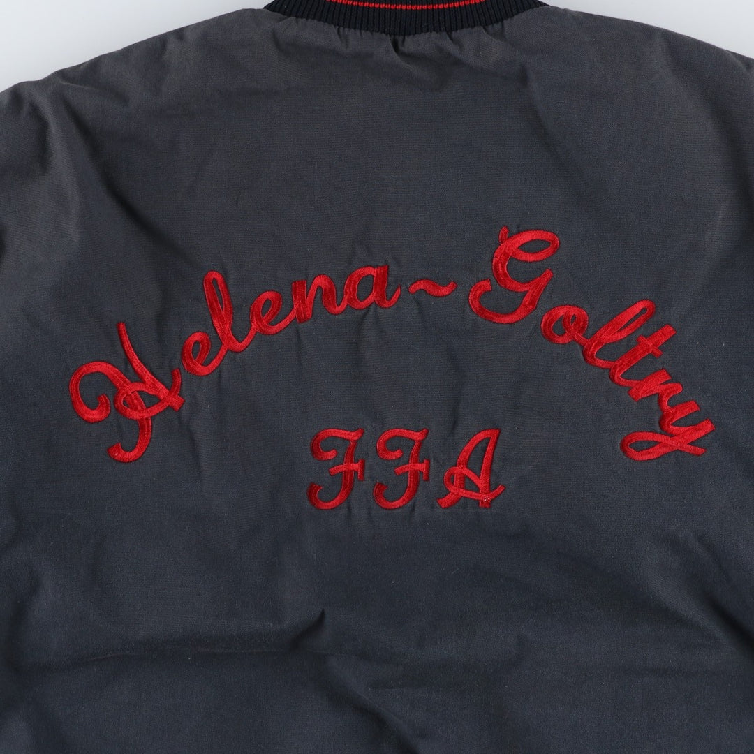70s-80'S DeLong Padded Nylon Stadium Jacket Award Jacket Varsity Jacket Men's Size L Vintage Nylon navy blue type Vintage Second Hand