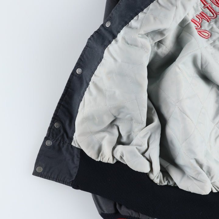 70s-80'S DeLong Padded Nylon Stadium Jacket Award Jacket Varsity Jacket Men's Size L Vintage Nylon navy blue type Vintage Second Hand
