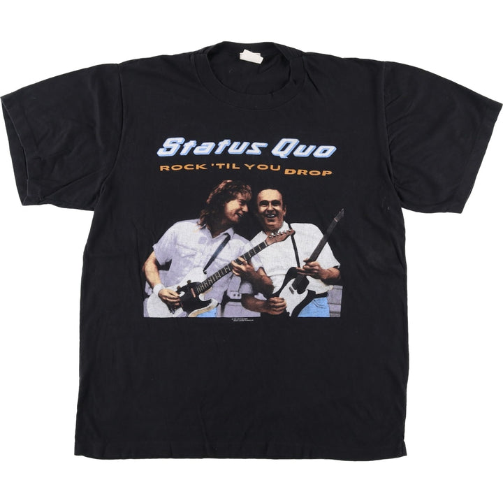90'S STATUS QUO Band T-shirt, Men's Size L (approx.), Vintage cotton black type Vintage Second Hand