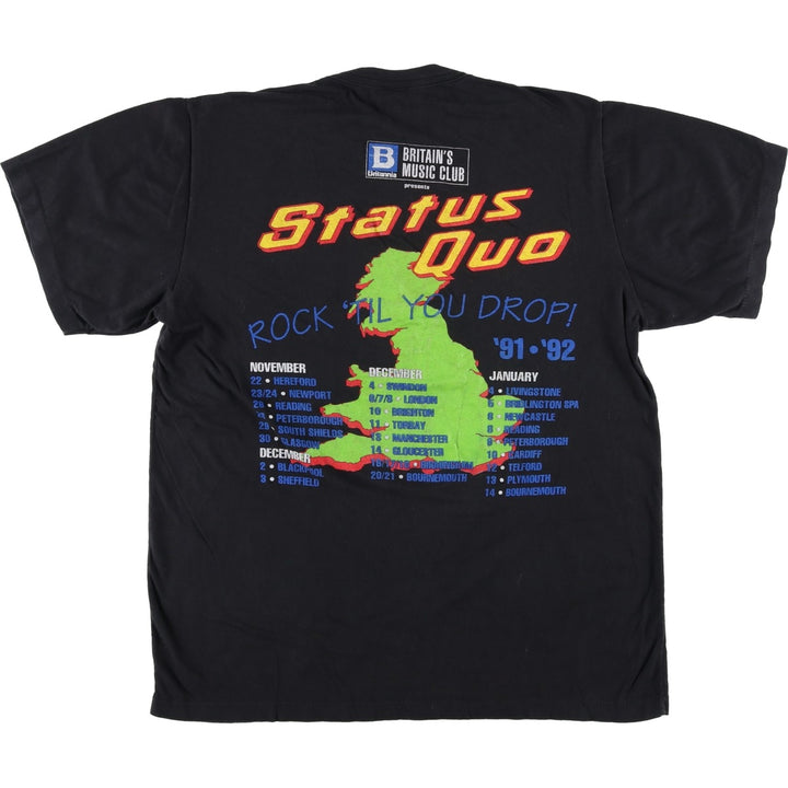 90'S STATUS QUO Band T-shirt, Men's Size L (approx.), Vintage cotton black type Vintage Second Hand