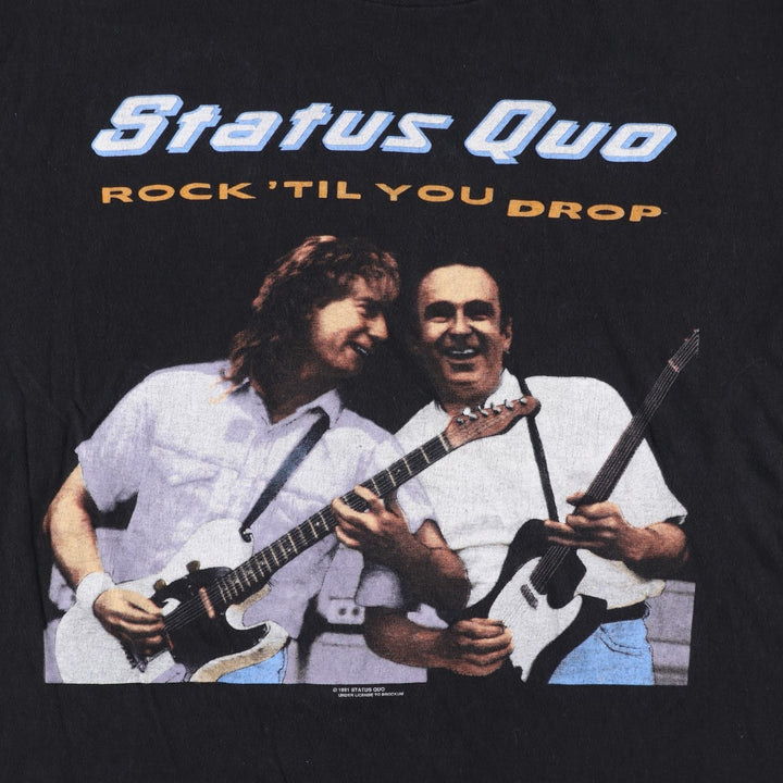90'S STATUS QUO Band T-shirt, Men's Size L (approx.), Vintage cotton black type Vintage Second Hand