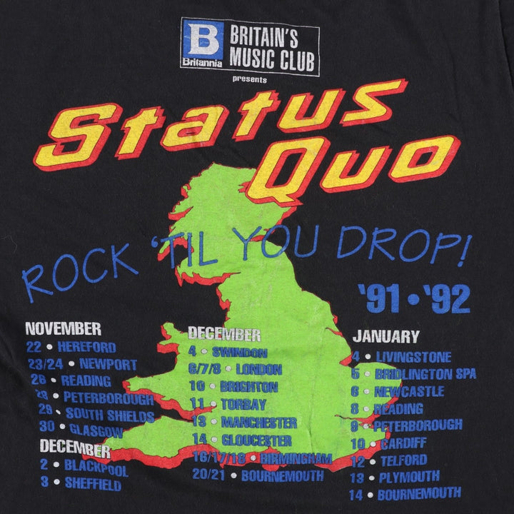 90'S STATUS QUO Band T-shirt, Men's Size L (approx.), Vintage cotton black type Vintage Second Hand
