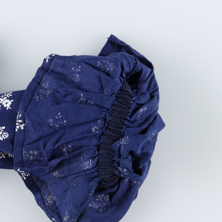 80'S Country Line Floral Cropped Off-Shoulder Three-Quarter Sleeve Blouse, Tyrolean Blouse, Women's Size M (Equivalent), Vintage Viscose Navy blue Vintage Second Hand