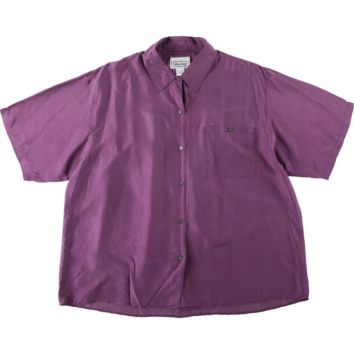90'S Fitting Image Short-Sleeve Silk Shirt, Women's Size XL (Equivalent), Vintage silk purple type Vintage Second Hand
