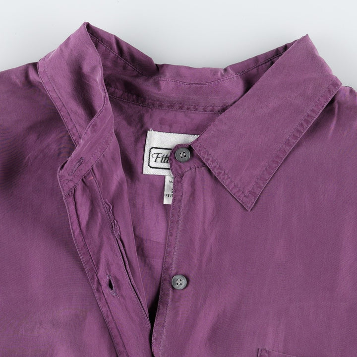 90'S Fitting Image Short-Sleeve Silk Shirt, Women's Size XL (Equivalent), Vintage silk purple type Vintage Second Hand