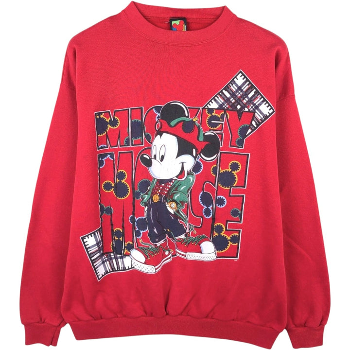 90'S Disney Mickey Mouse character sweatshirt, sweatshirt, made in USA, men's XL size, vintage cotton red type Vintage Second Hand