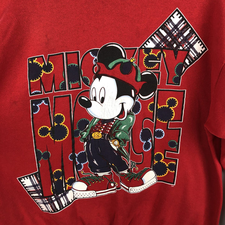 90'S Disney Mickey Mouse character sweatshirt, sweatshirt, made in USA, men's XL size, vintage cotton red type Vintage Second Hand