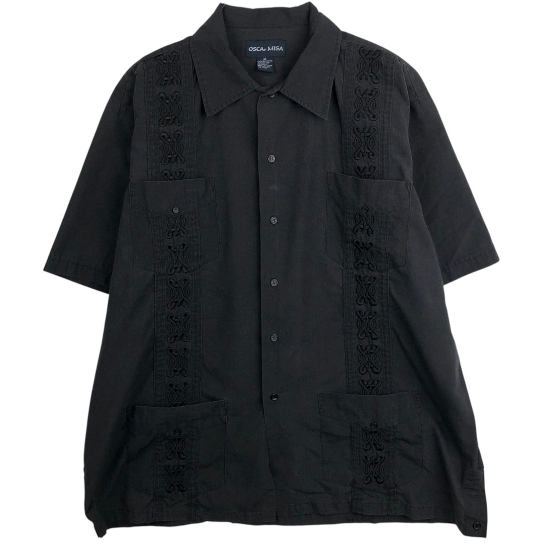 OSCAR MISA Short-Sleeve Mexican Shirt, Cuban Shirt, Boxy Shirt, Men's Size XL (approx.) polyester black type Vintage Second Hand