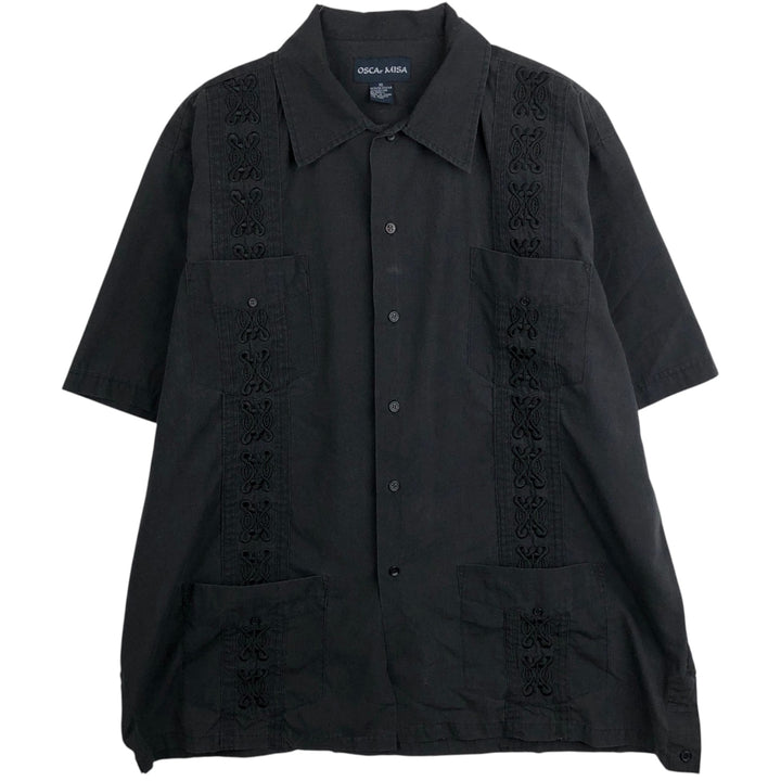 OSCAR MISA Short-Sleeve Mexican Shirt, Cuban Shirt, Boxy Shirt, Men's Size XL (approx.) polyester black type Vintage Second Hand