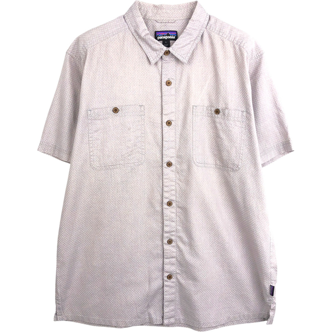 Patagonia Backstep Shirt 53139SP16 Dot Pattern Short Sleeve Hemp Shirt Box Shirt Men's Size L Hemp gray type Vintage Second Hand
