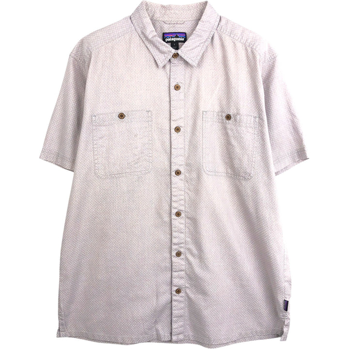 Patagonia Backstep Shirt 53139SP16 Dot Pattern Short Sleeve Hemp Shirt Box Shirt Men's Size L Hemp gray type Vintage Second Hand