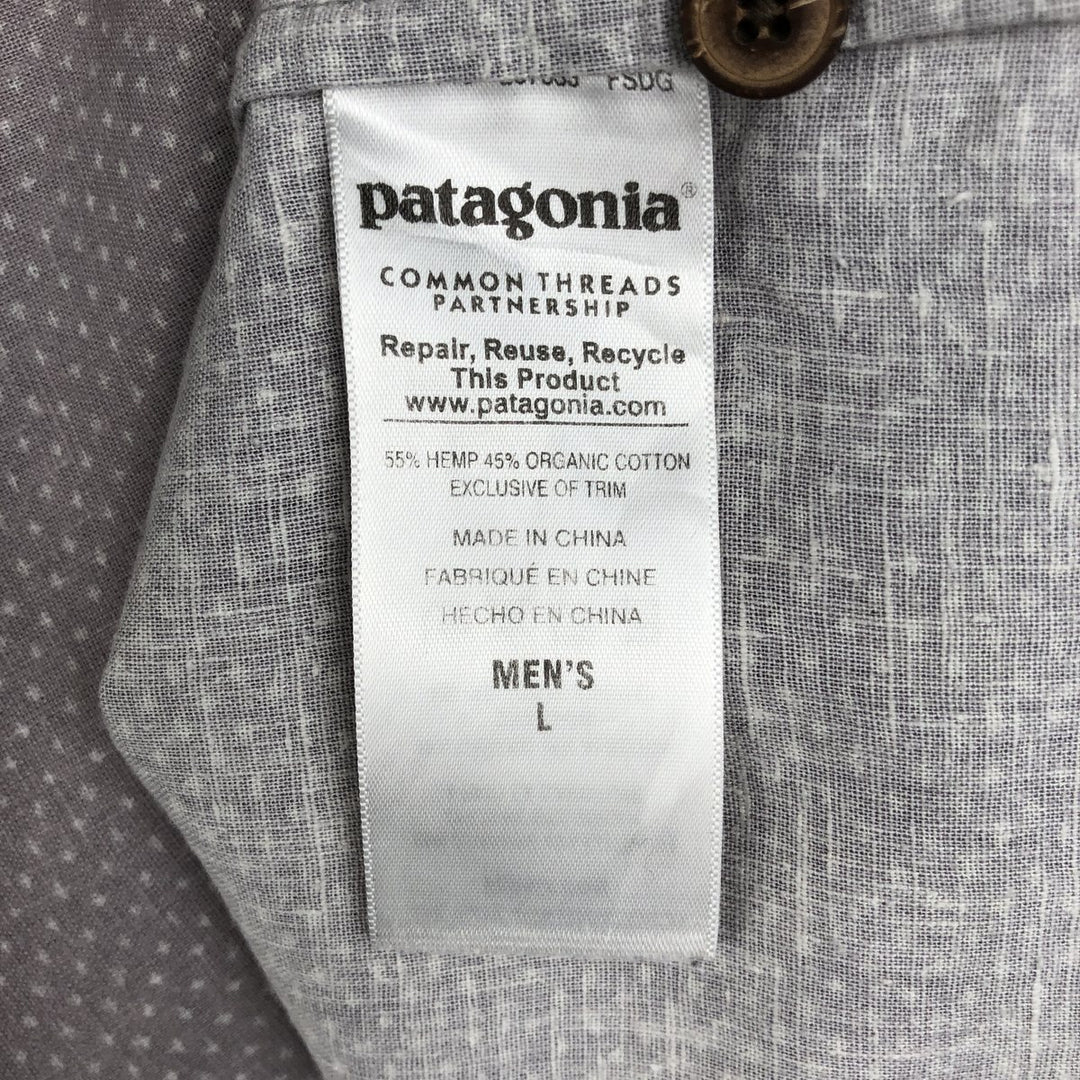 Patagonia Backstep Shirt 53139SP16 Dot Pattern Short Sleeve Hemp Shirt Box Shirt Men's Size L Hemp gray type Vintage Second Hand
