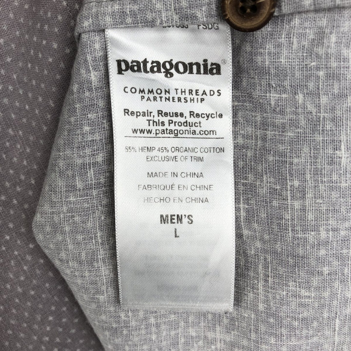 Patagonia Backstep Shirt 53139SP16 Dot Pattern Short Sleeve Hemp Shirt Box Shirt Men's Size L Hemp gray type Vintage Second Hand