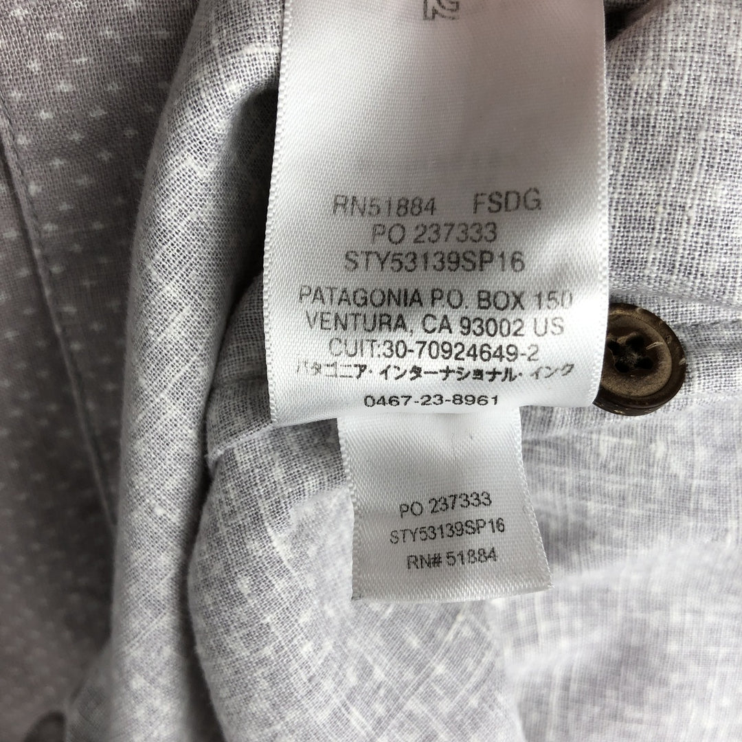Patagonia Backstep Shirt 53139SP16 Dot Pattern Short Sleeve Hemp Shirt Box Shirt Men's Size L Hemp gray type Vintage Second Hand