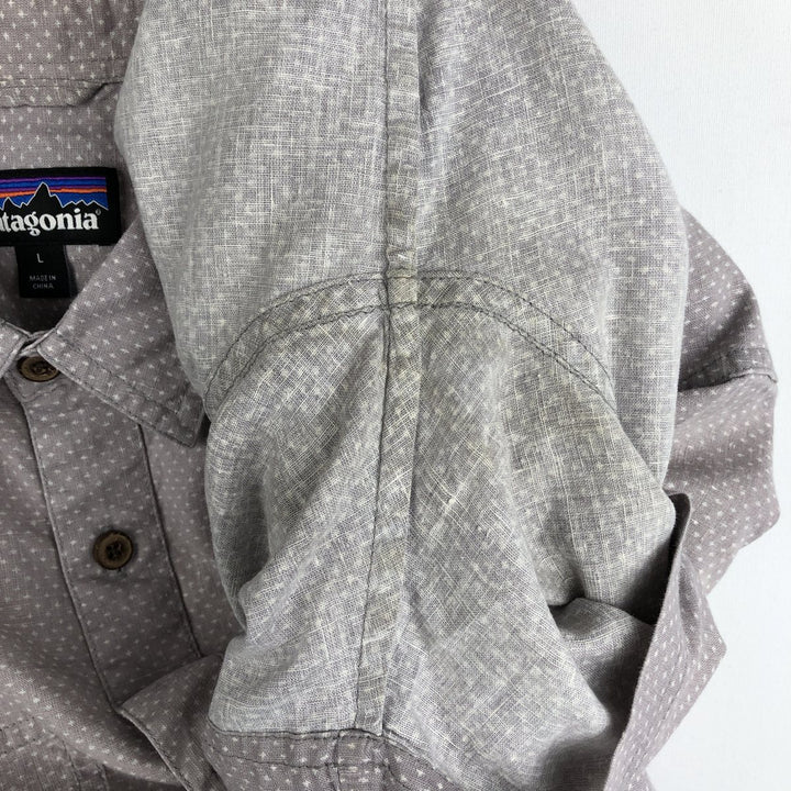 Patagonia Backstep Shirt 53139SP16 Dot Pattern Short Sleeve Hemp Shirt Box Shirt Men's Size L Hemp gray type Vintage Second Hand