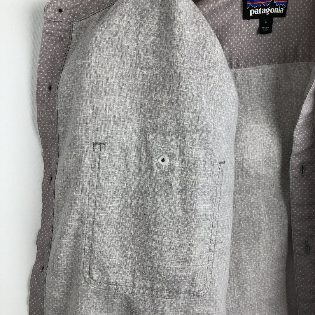 Patagonia Backstep Shirt 53139SP16 Dot Pattern Short Sleeve Hemp Shirt Box Shirt Men's Size L Hemp gray type Vintage Second Hand