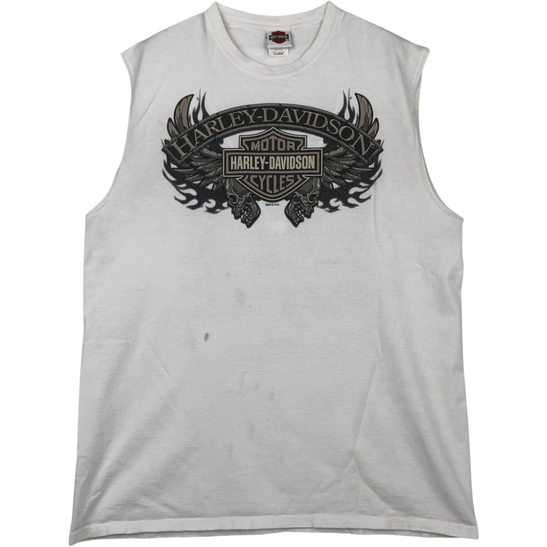 Harley-Davidson Skull Pattern Sleeveless Motorcycle T-Shirt, Men's Size XL (approx.) cotton white type Vintage Second Hand