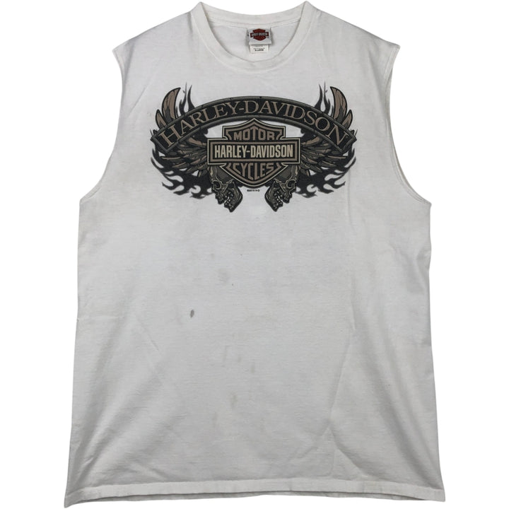 Harley-Davidson Skull Pattern Sleeveless Motorcycle T-Shirt, Men's Size XL (approx.) cotton white type Vintage Second Hand