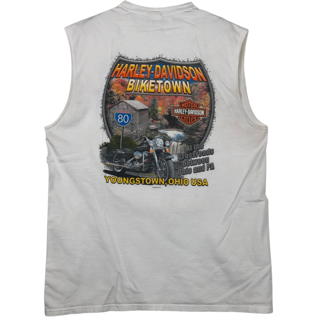 Harley-Davidson Skull Pattern Sleeveless Motorcycle T-Shirt, Men's Size XL (approx.) cotton white type Vintage Second Hand