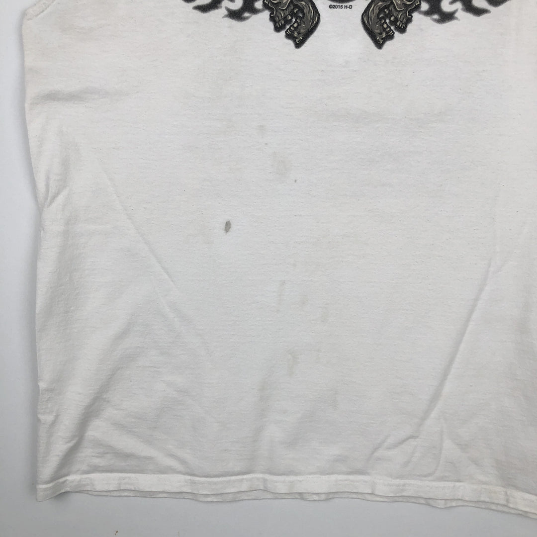 Harley-Davidson Skull Pattern Sleeveless Motorcycle T-Shirt, Men's Size XL (approx.) cotton white type Vintage Second Hand