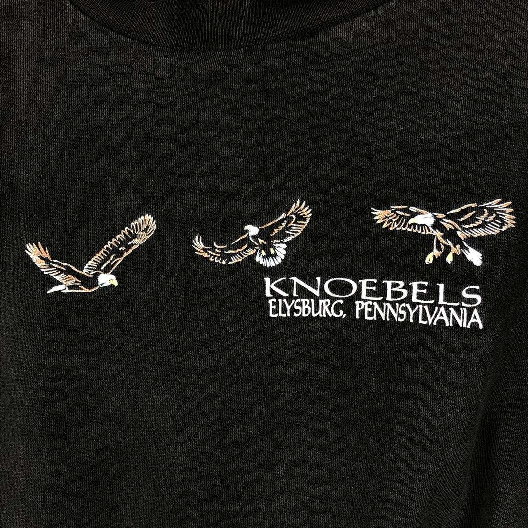 90'S EAGLE Knoebels Amusement Resort Eagle Pattern Advertising T-Shirt, Made in USA, Men's Size L (approx.), Vintage cotton black type Vintage Second Hand