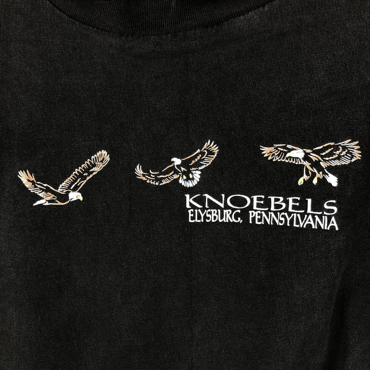 90'S EAGLE Knoebels Amusement Resort Eagle Pattern Advertising T-Shirt, Made in USA, Men's Size L (approx.), Vintage cotton black type Vintage Second Hand