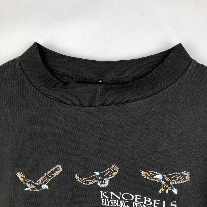 90'S EAGLE Knoebels Amusement Resort Eagle Pattern Advertising T-Shirt, Made in USA, Men's Size L (approx.), Vintage cotton black type Vintage Second Hand