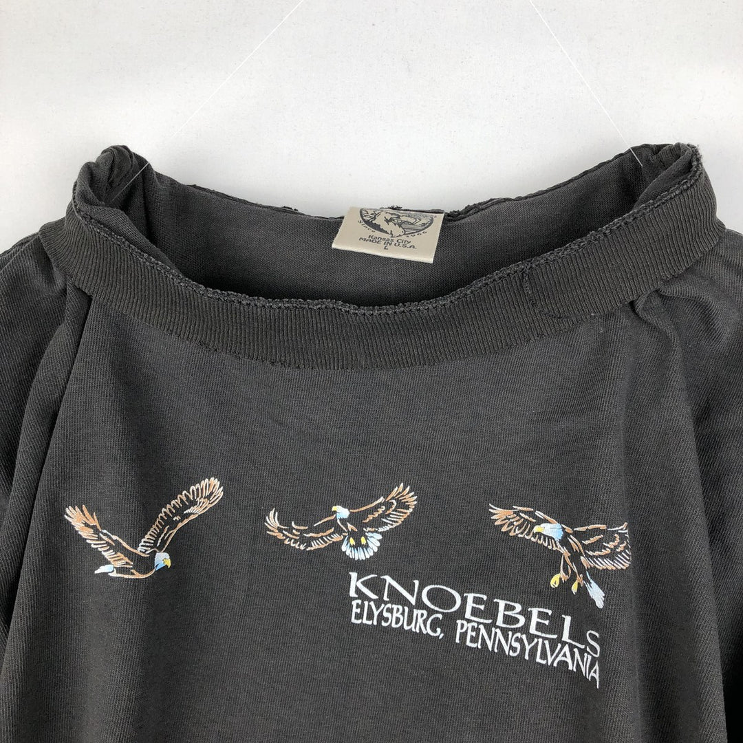 90'S EAGLE Knoebels Amusement Resort Eagle Pattern Advertising T-Shirt, Made in USA, Men's Size L (approx.), Vintage cotton black type Vintage Second Hand
