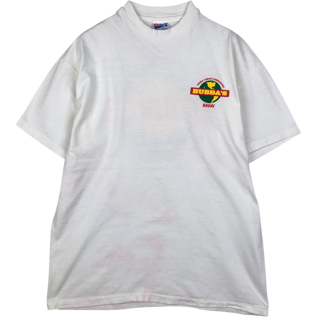 90'S Hanes BEEFY-T Bubba Burgers Hawaii Advertising T-Shirt, Made in USA, Men's Size L (approx.), Vintage cotton white type Vintage Second Hand