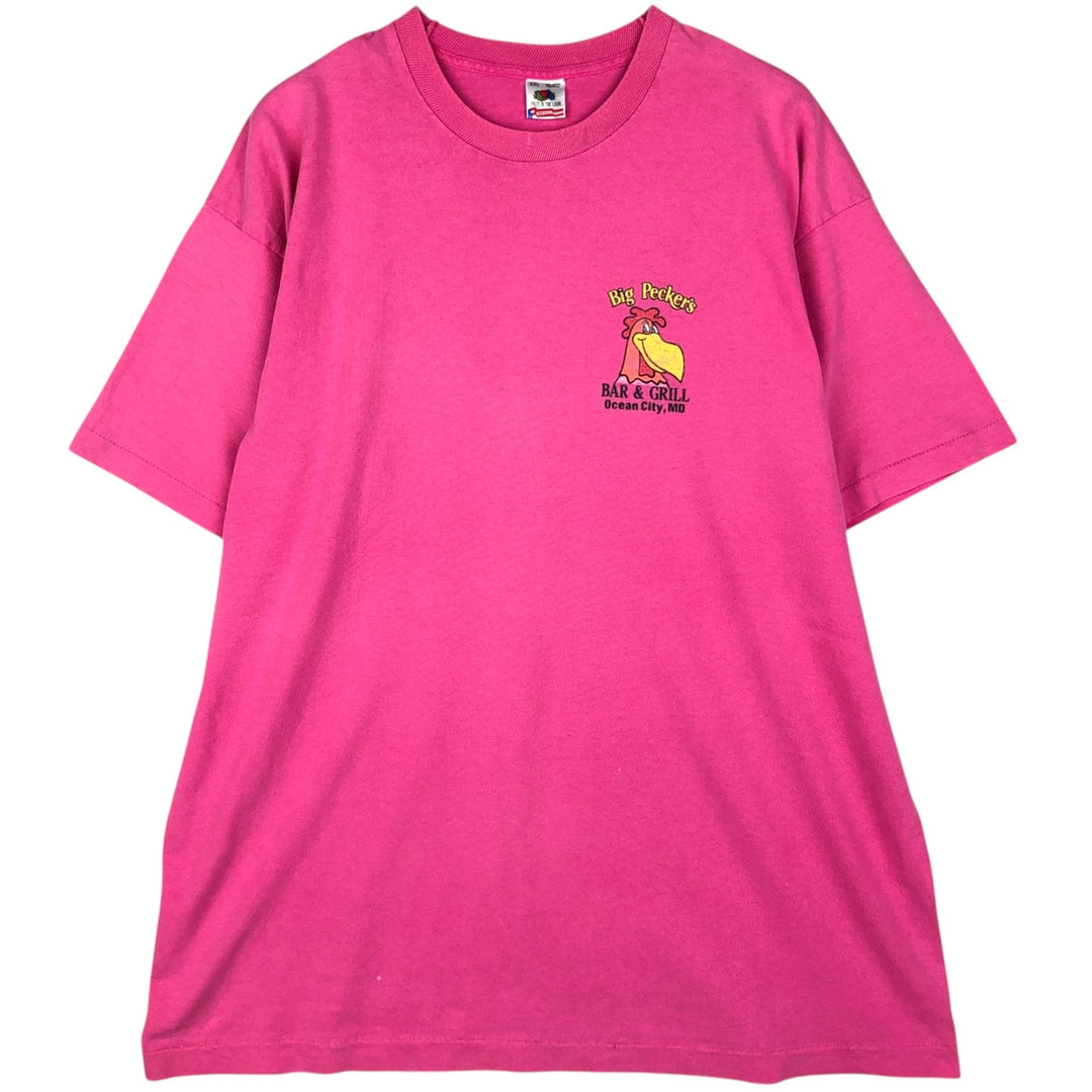 80'S Fruit of the Loom Big Pecker's Advertising T-Shirt, Made in USA, Men's XXL equivalent. cotton pink type Vintage Second Hand