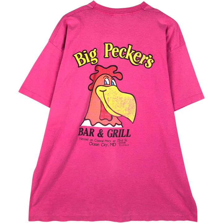 80'S Fruit of the Loom Big Pecker's Advertising T-Shirt, Made in USA, Men's XXL equivalent. cotton pink type Vintage Second Hand