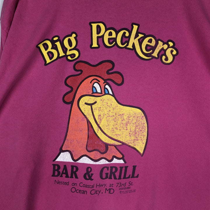 80'S Fruit of the Loom Big Pecker's Advertising T-Shirt, Made in USA, Men's XXL equivalent. cotton pink type Vintage Second Hand