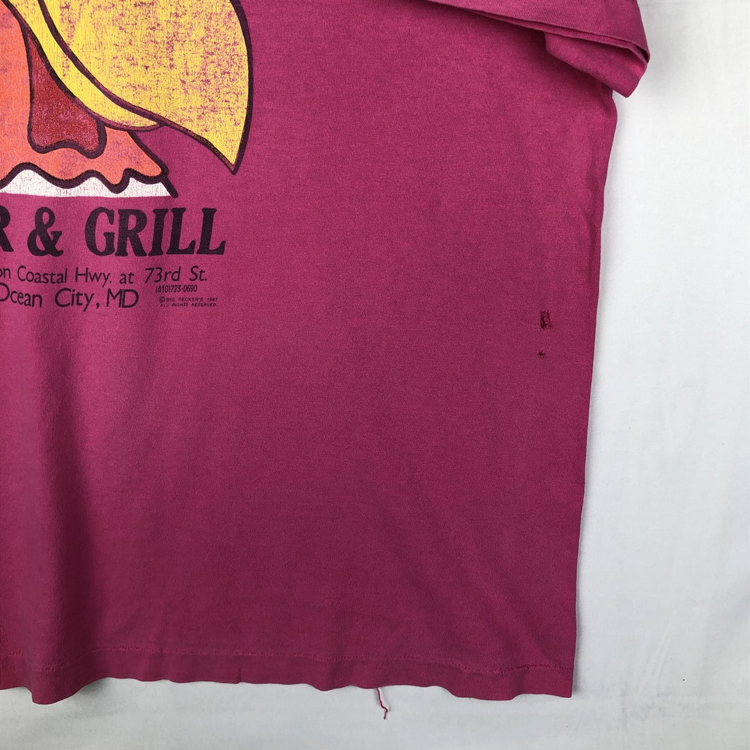 80'S Fruit of the Loom Big Pecker's Advertising T-Shirt, Made in USA, Men's XXL equivalent. cotton pink type Vintage Second Hand
