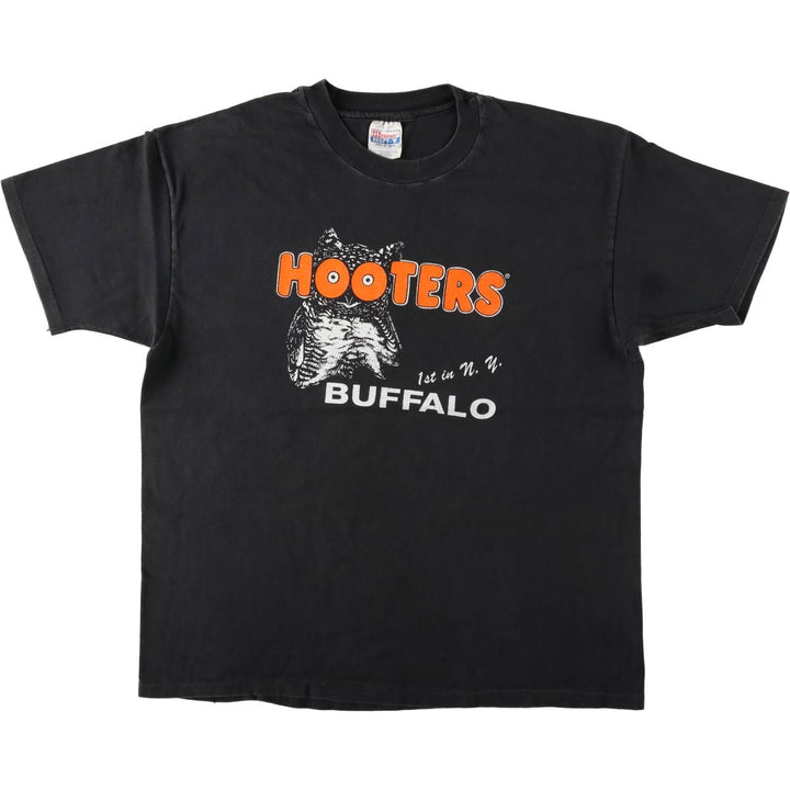 90'S Hanes BEEFY-T HOOTERS advertising t-shirt, made in USA, men's size XL equivalent, vintage. cotton black type Vintage Second Hand